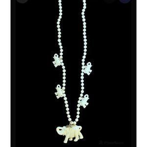 Vintage Lucky Elephant Charm Necklace Beaded Retro Boho Western Safari Neutral